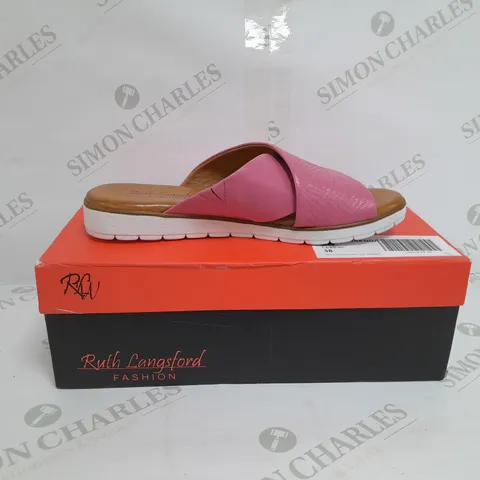 BOXED PAIR OF RUTH LANGSFORD FLAT SLIDE SANDALS IN PINK SIZE 5