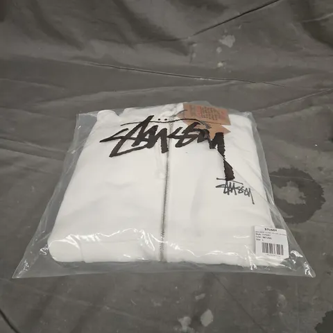 STUSSY BASIC PIG DYED ZIP HOODIE IN NATURAL SIZE L