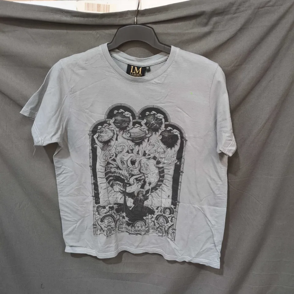 LA MORT CLOTHING T-SHIRT – GREY GRAPHIC PRINT, SIZE M