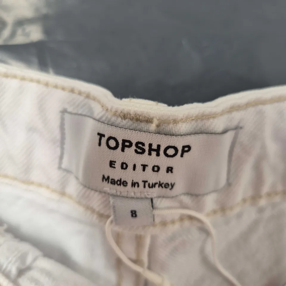 TOPSHOP EDITOR WHITE DENIM SHORTS, UK8