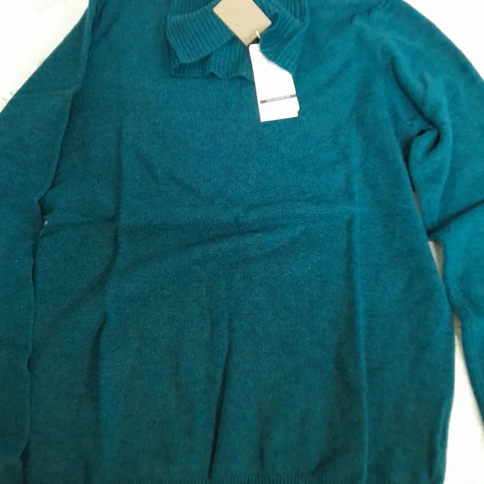 WOOLMARK CASHMERE & MERINO POLO NECK JUMPER IN MOONLIGHT OCEAN - SMALL