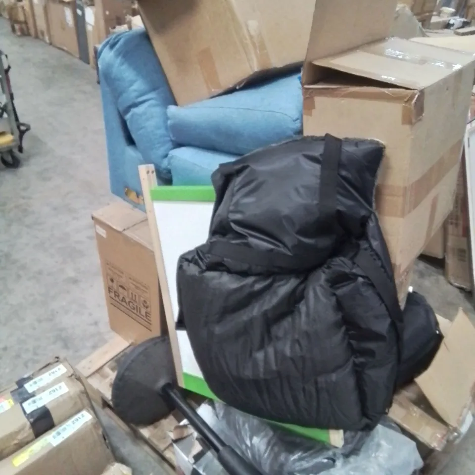 PALLET CONTAINING VARIOUS INCOMPLETE BOXED FURNITURE PARTS AND OTHER HOUSEHOLD ITEMS ETC.