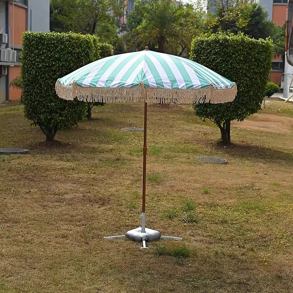 LIVMORE STRIPE PATTERN ROUND PARASOL - GREEN AND WHITE