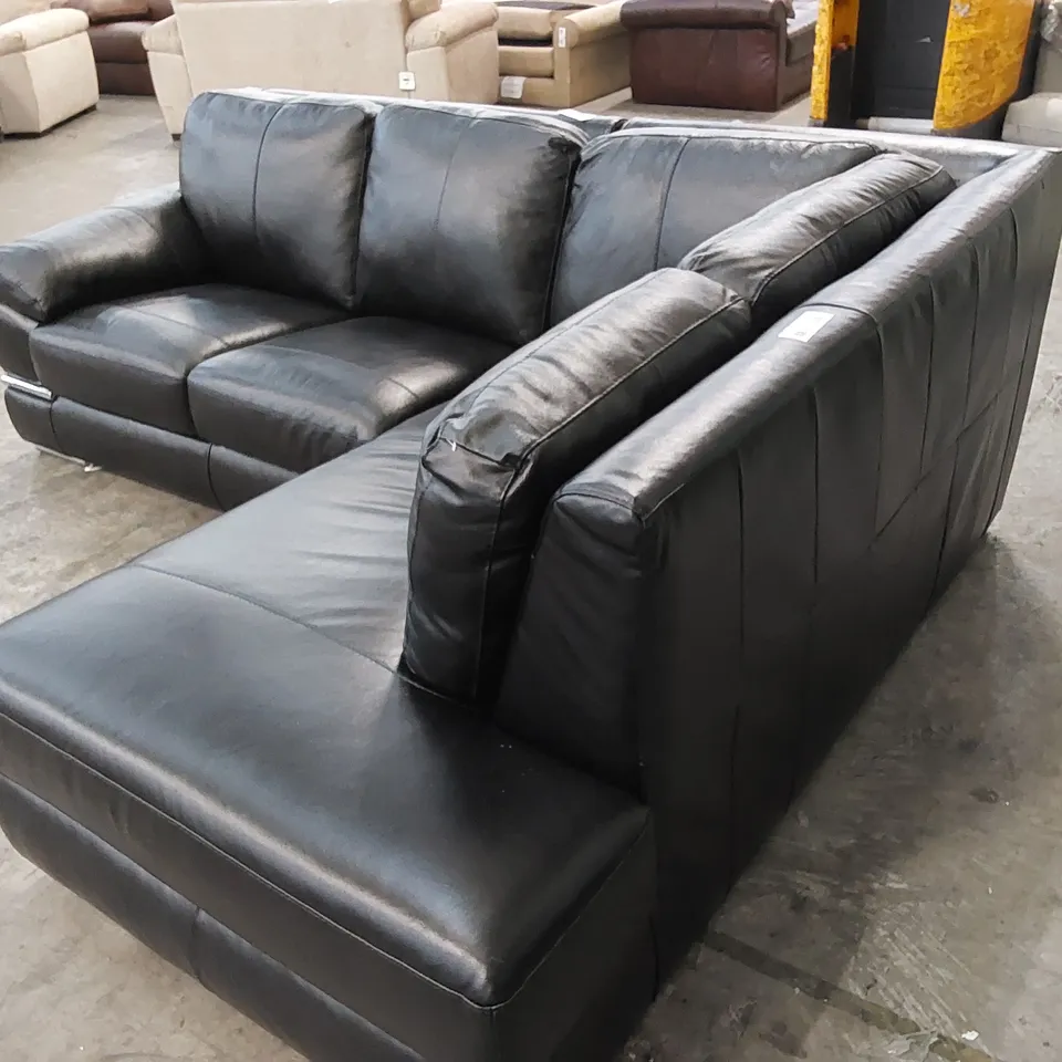 DESIGNER BLACK LEATHER CHAISE SOFA 