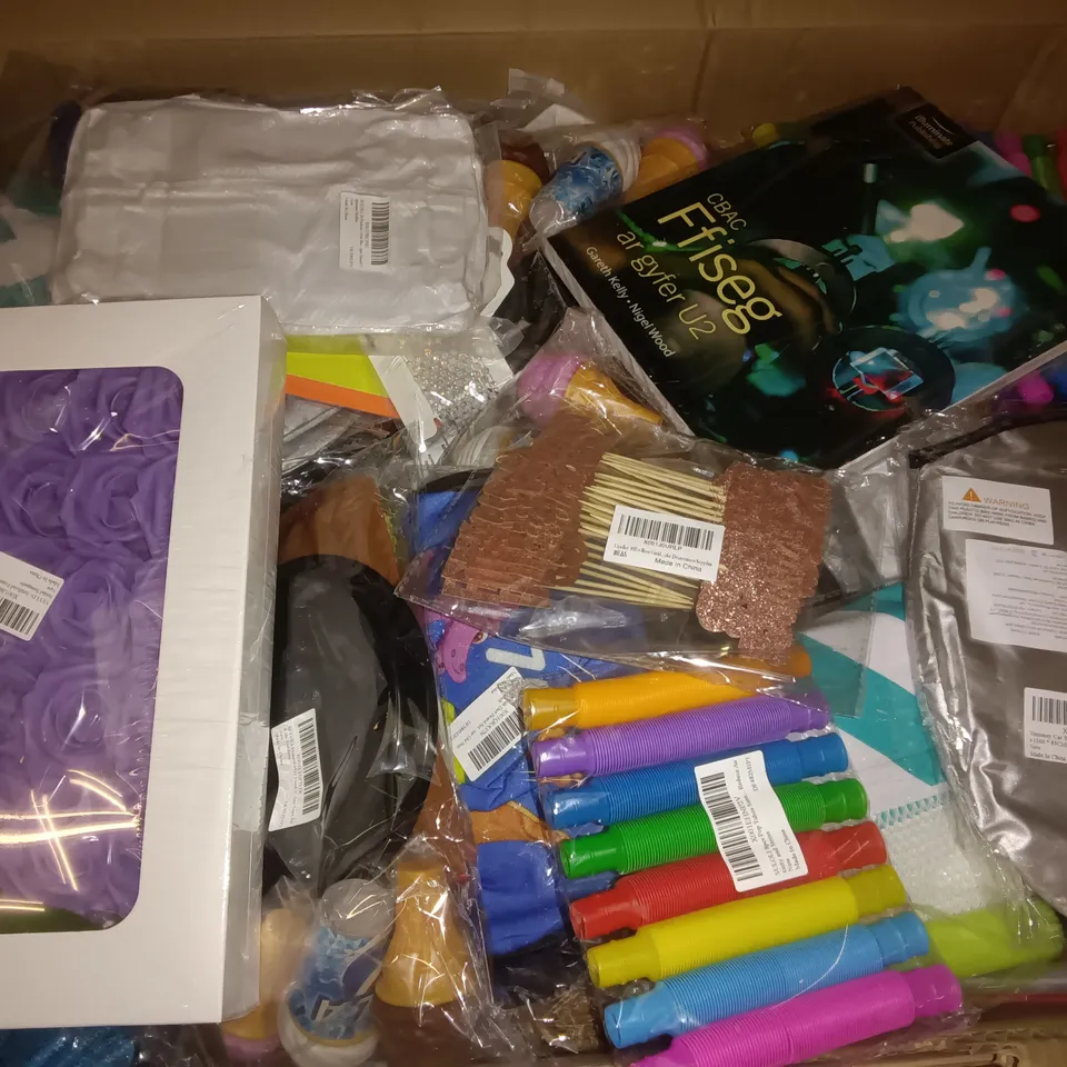 PALLET OF ASSORTED ITEMS TO INCLUDE SAFETY GLASSES, CRAFT AND PARTY PACKS AND ARTIFICIAL FOAM FLOWERS