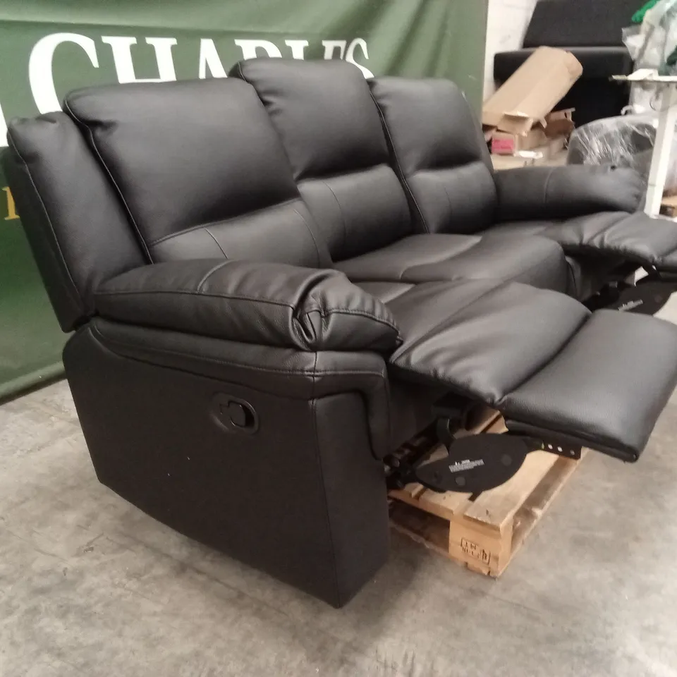 ALBION LUXURY FAUX LEATHER 3 SEATER HIGH BACK MANUAL RECLINER SOFA - BLACK RRP £619