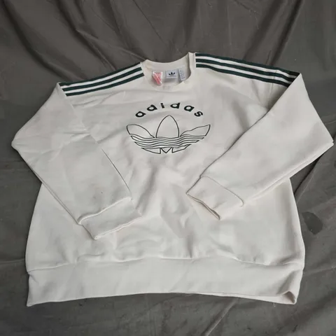 ADIDAS OVERSIZED CREW NECK SWEATSHIRT IN CREAM/GREEN SIZE 14-15YRS