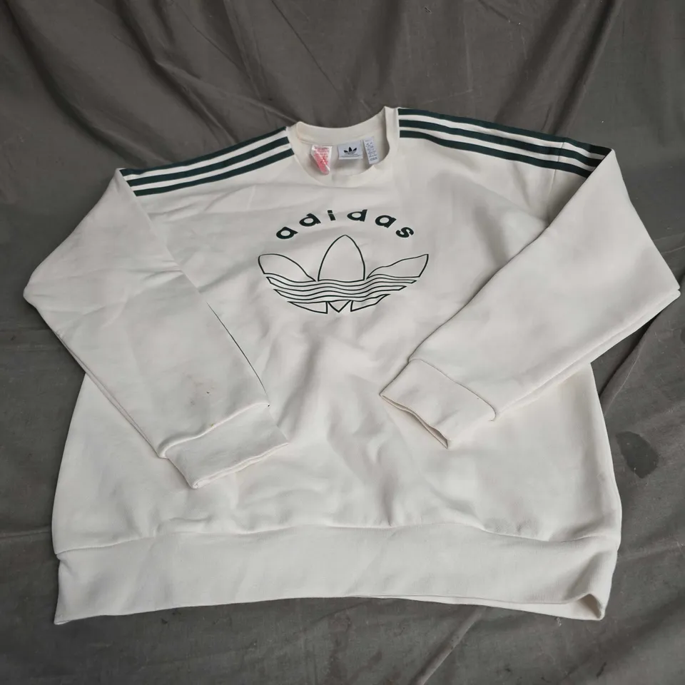 ADIDAS OVERSIZED CREW NECK SWEATSHIRT IN CREAM/GREEN SIZE 14-15YRS
