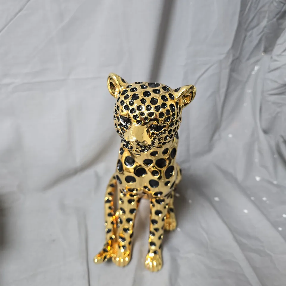 GOLD-TONE LEOPARD FIGURINE WITH BLACK SPOTS – DECORATIVE ORNAMENT 
