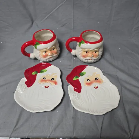MR CHRISTMAS SANTA FACE MUGS & MATCHING PLATES SET OF 4
