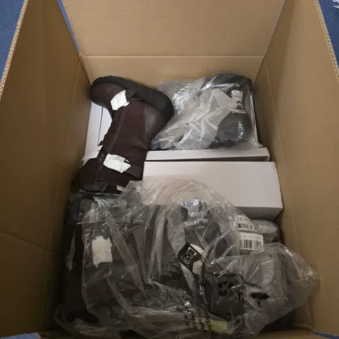 BOX OF APPROXIMATELY 15 ASSORTED PAIRS OF SHOES IN VARIOUS STLYLES , COLOURS AND SIZES