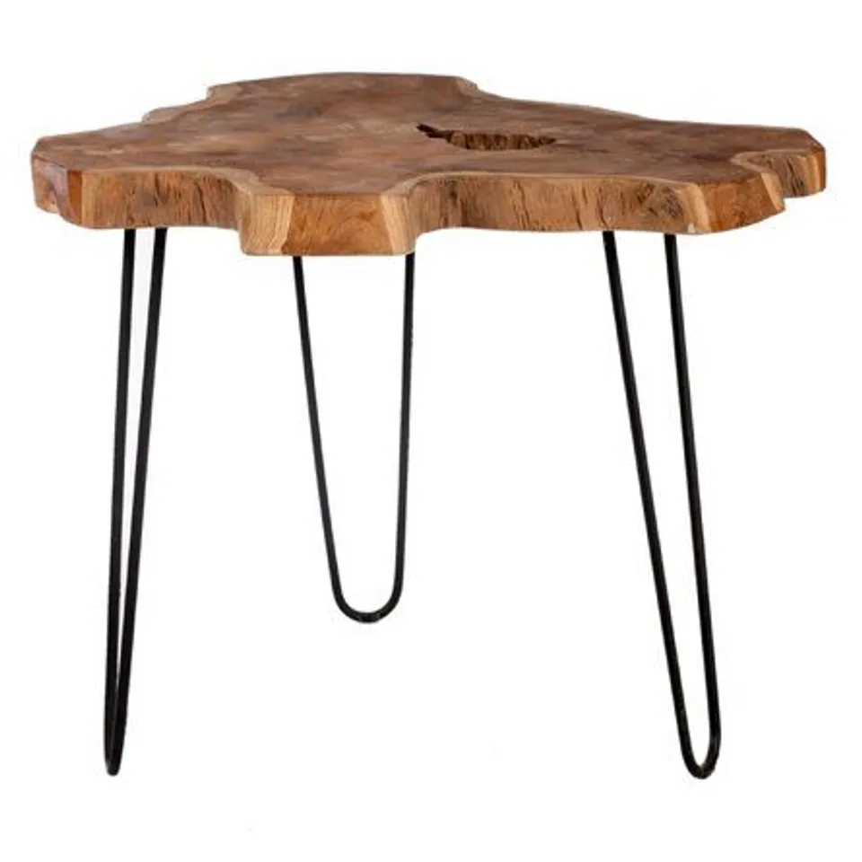BOXED TEAK SIDE TABLE WITH METAL LEGS