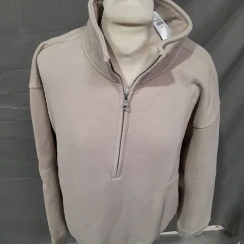 ABERCROMBIE & FITCH BEIGE SOFT FLEECE QUARTER ZIP - SMALL