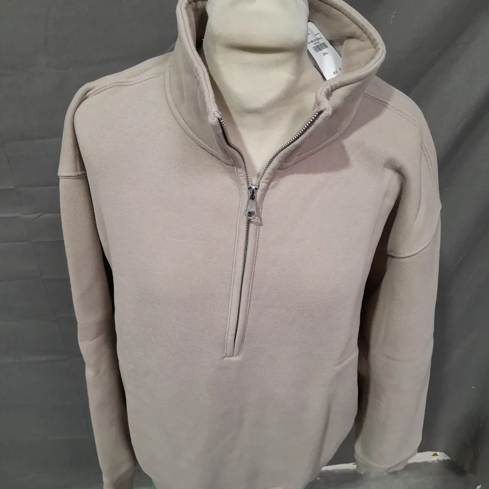 ABERCROMBIE & FITCH BEIGE SOFT FLEECE QUARTER ZIP - SMALL