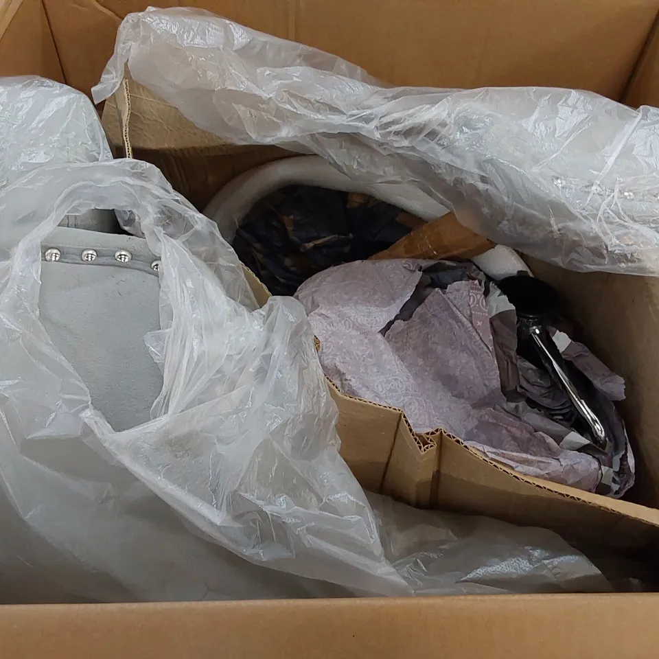 BOXED SET OF 2 DESIGNER VELVET BAR CHAIRS IN GREY WITH CHROME BASE (1 BOX)