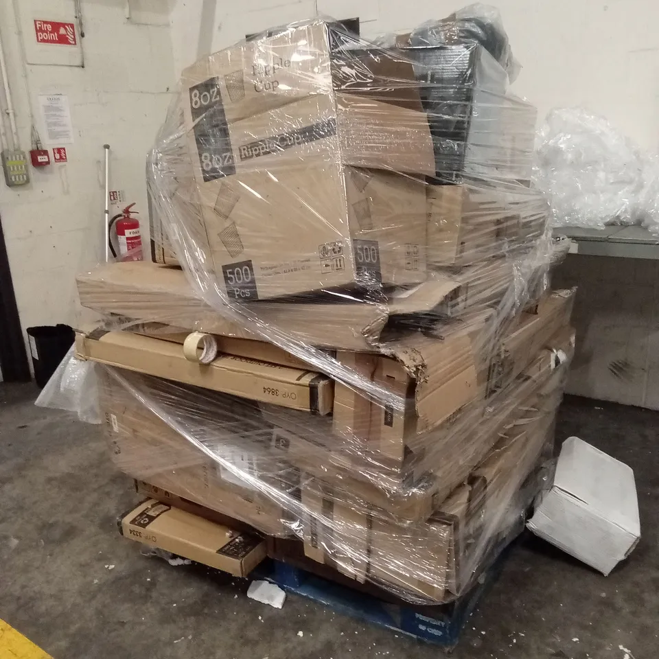 PALLET OF ASSORTED HOUSEHOLD GOODS AND PRODUCTS TO INCLUDE; LAPTOP TRAYS, SHOPPING CART, HOT WATER DISPENSER ETC