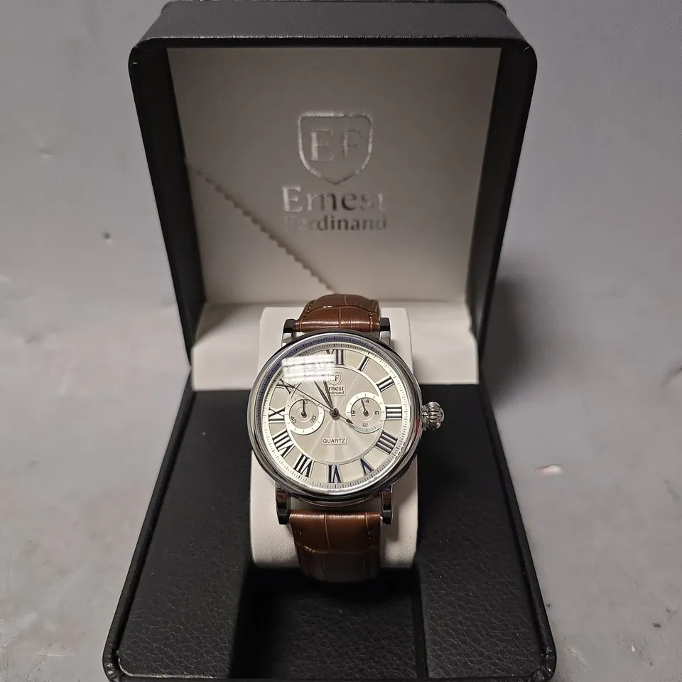 ERNEST FERDINAND WATCH – FUNCTIONING SUB DIALS – LEATHER STRAP 