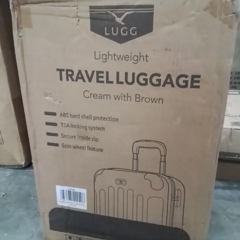 BOXED LUGG LIGHTWEIGHT TRAVEL LUGGAGE HARD SHELL CASE -CREAM WITH BROWN-