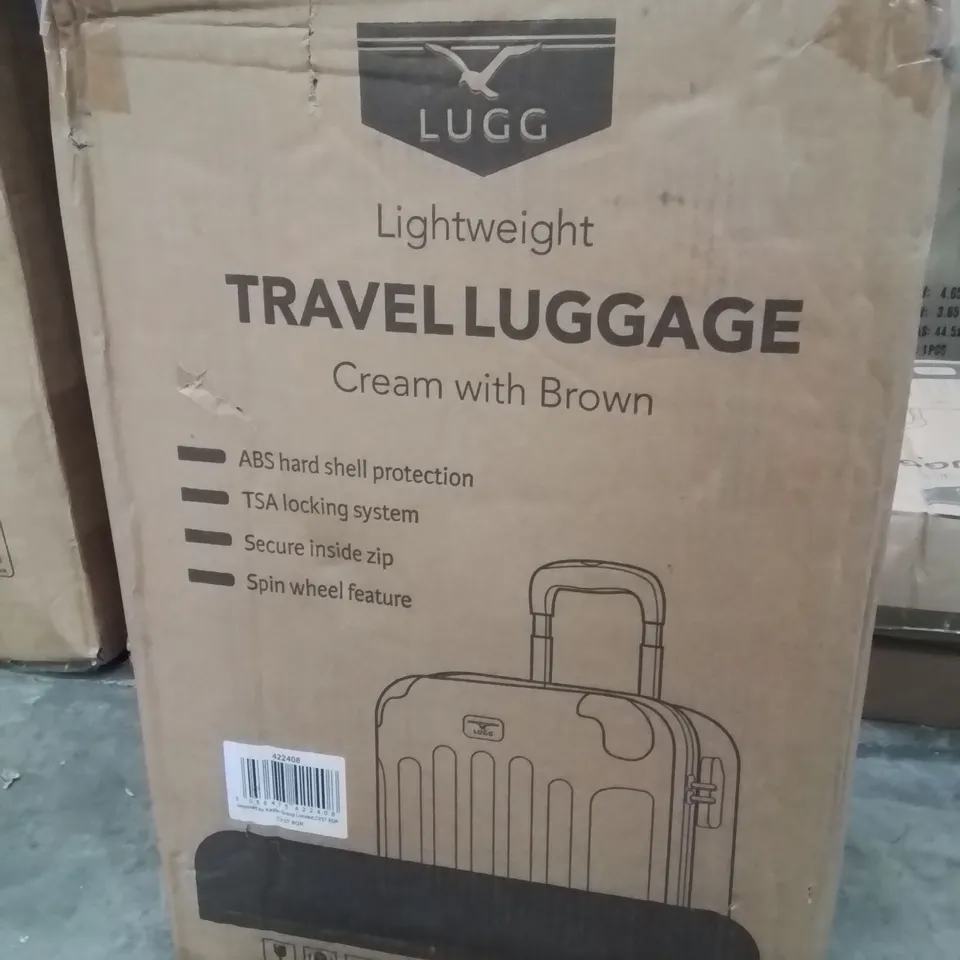 BOXED LUGG LIGHTWEIGHT TRAVEL LUGGAGE HARD SHELL CASE -CREAM WITH BROWN-