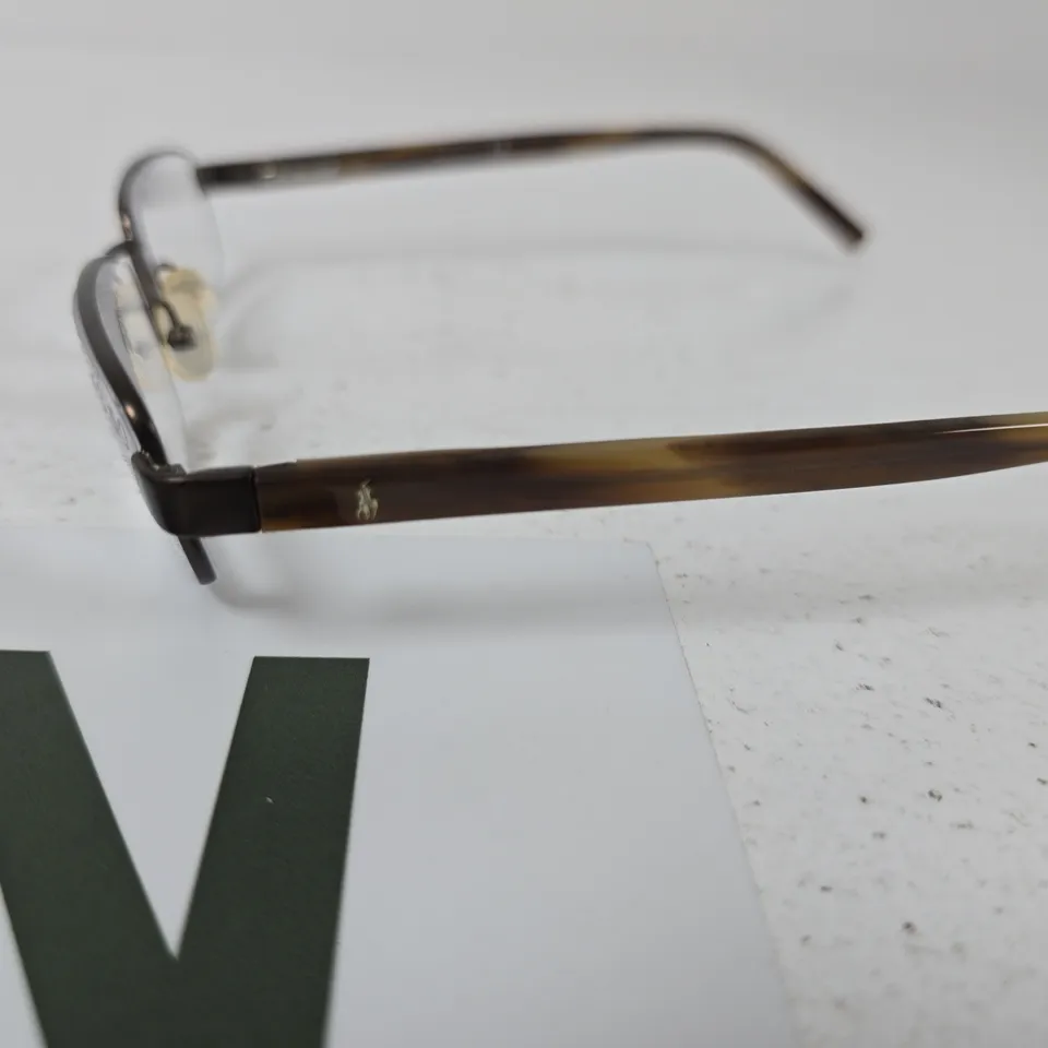RALPH LAUREN EYEWEAR – RECTANGULAR METAL FRAME GLASSES WITH TORTOISESHELL TEMPLES – PRESCRIPTION +3.50