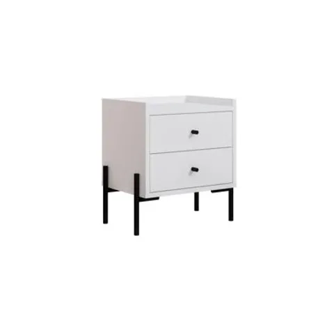 BOXED MALTA NIGHTSTAND WHITE W 2 DRAWERS STORAGE CABINET ORGANISER SIDE BEDSIDE TABLE METAL LEGS 48.6(W)CM -OAK-