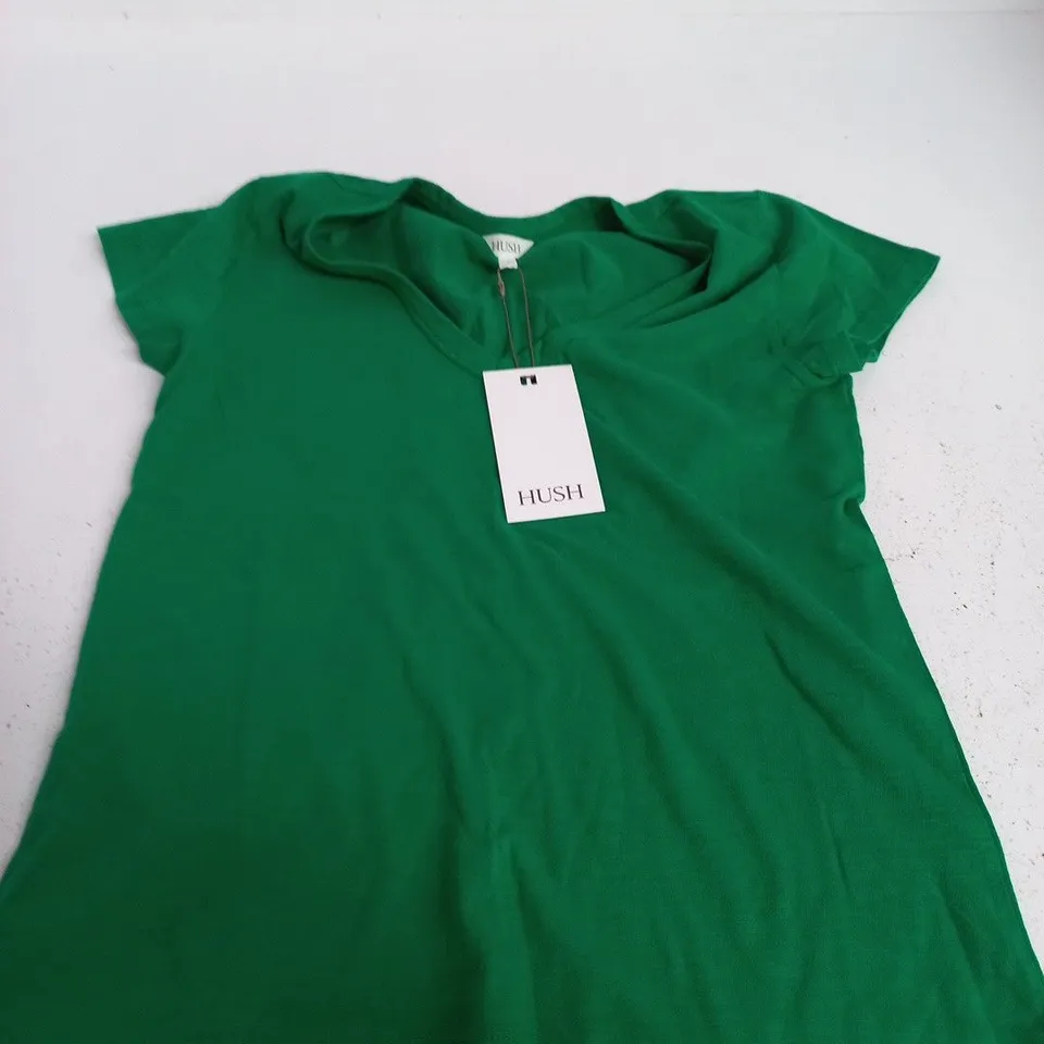 HUSH SLIM FIT SLUB COTTON V-NECK T-SHIRT – BRIGHT GREEN, UK SIZE S