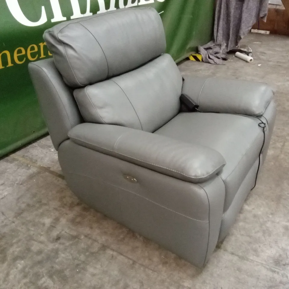 QUALITY DESIGNER ITALIAN MADE PATRIZIO ELECTRIC RECLINER LEATHER ARMCHAIR WITH SMALL ARMS - ANTHRACITE 