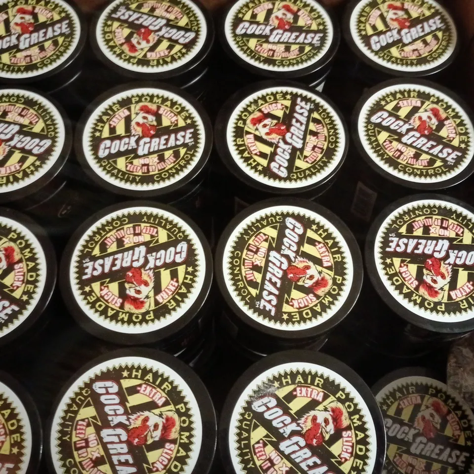 BOX OF APPROXIMATELY 40 X 100G COCK GREASE QUALITY CONTROL HAIR POMADE