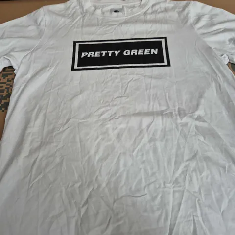 PRETTY GREEN WHITE T-SHIRT WITH BLACK CHEST LOGO - SIZE XL