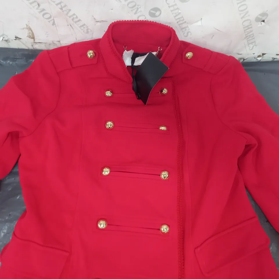 JM FASHION BY JULIEN MACDONALD MIDI LENGTH DRUMMER COAT IN RED SIZE 10
