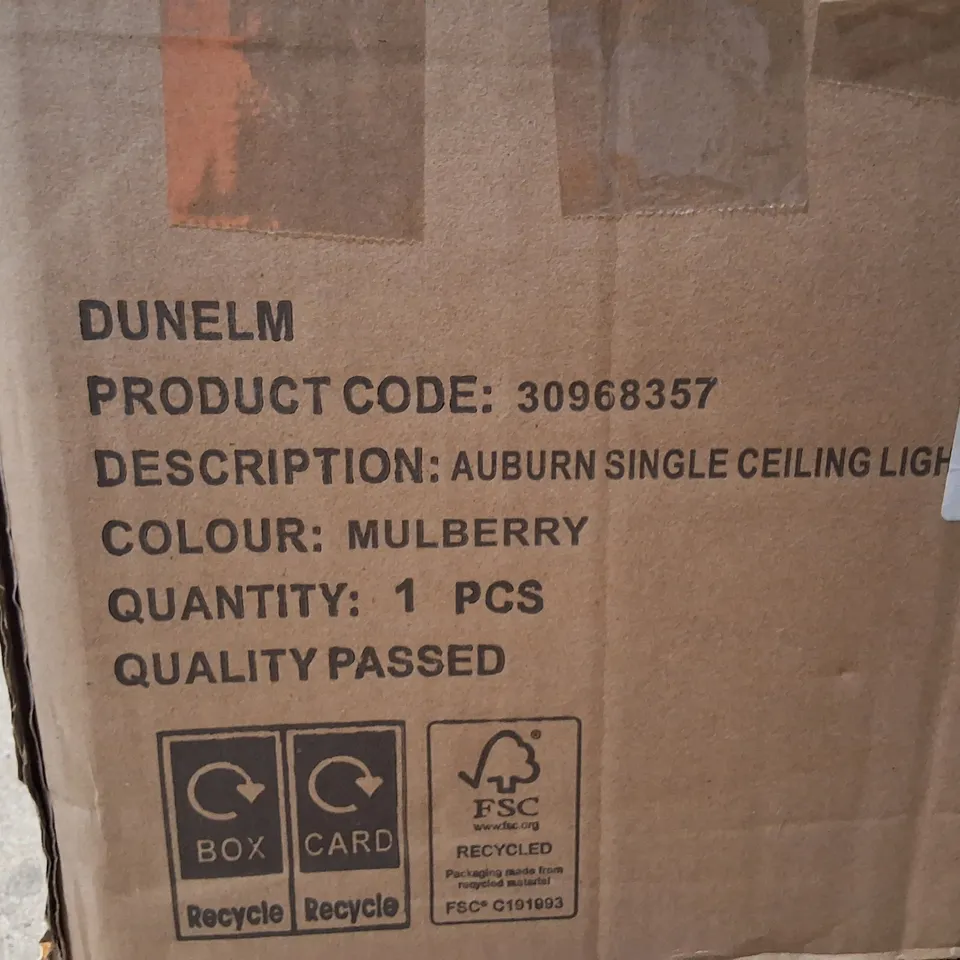 BOXED DUNELM AUBURN SINGLE CEILING LIGHT – MULBERRY