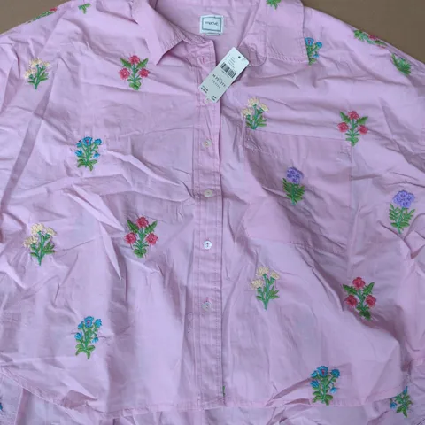 ANTHROPOLOGIE PETITES MAEVE SHORT SLEEVE SHIRT IN FLORAL PINK SIZE M PETITE