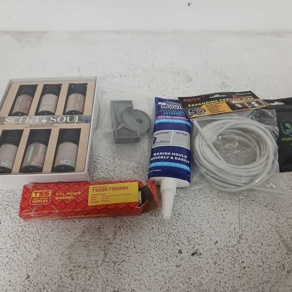APPROXIMATELY 15 ASSORTED HOUSEHOLD ITEMS TO INCLUDE SCENT SOUL ESSENTIAL OILS, TSS CYLINDER BARREL, MAGIC MOULD, ETC