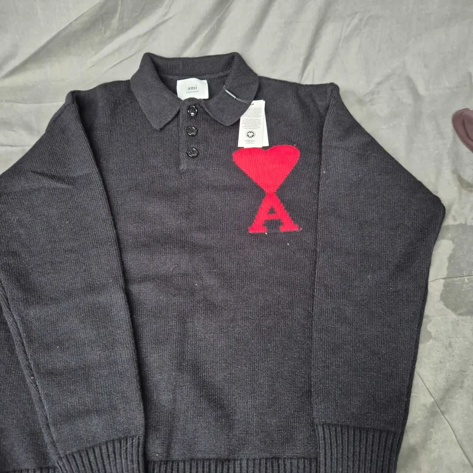 AMI ALEXANDRE MATTIUSSI NAVY KNIT POLO SWEATER XL