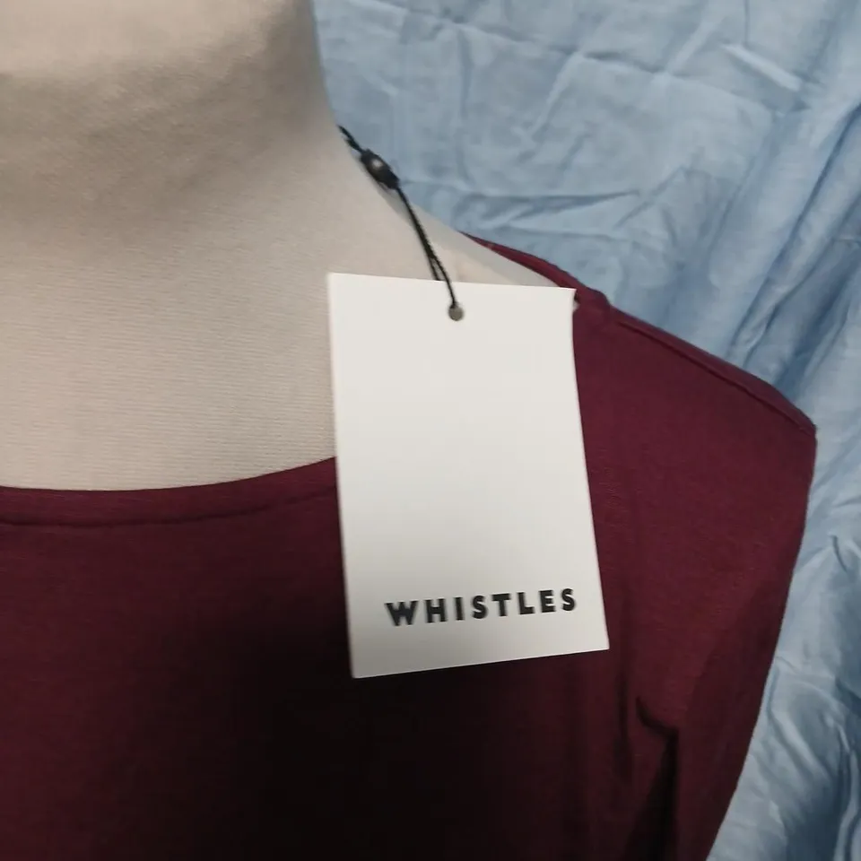 WHISTLES RUCHED SIDE LONG SLEEVE TOP – BURGUNDY, SIZE M