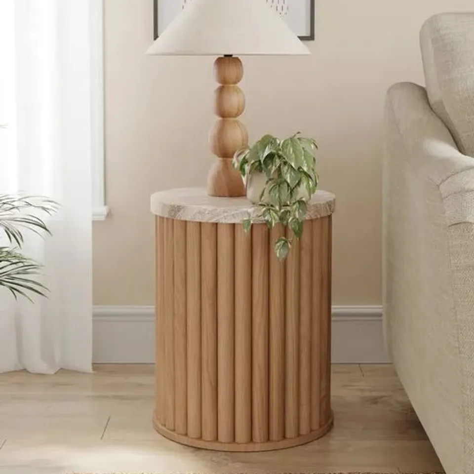BOXED LUCIN TRAVERTINE SIDE TABLE