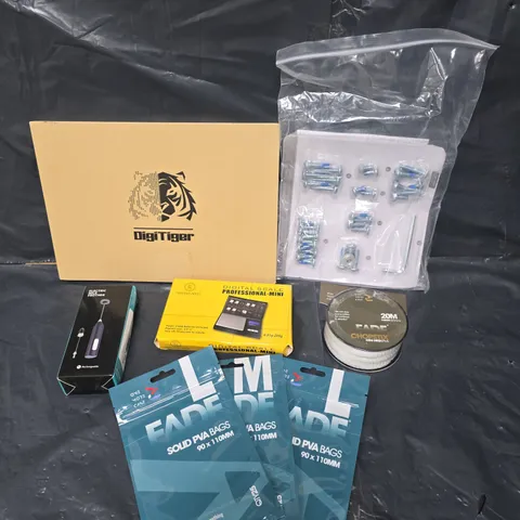 APPROXIMATELY 15 ASSORTED HOUSEHOLD PRODUCTS TO INCLUDE DIGITAL SCALES, MILK FROTHER, PVA BAGS ETC