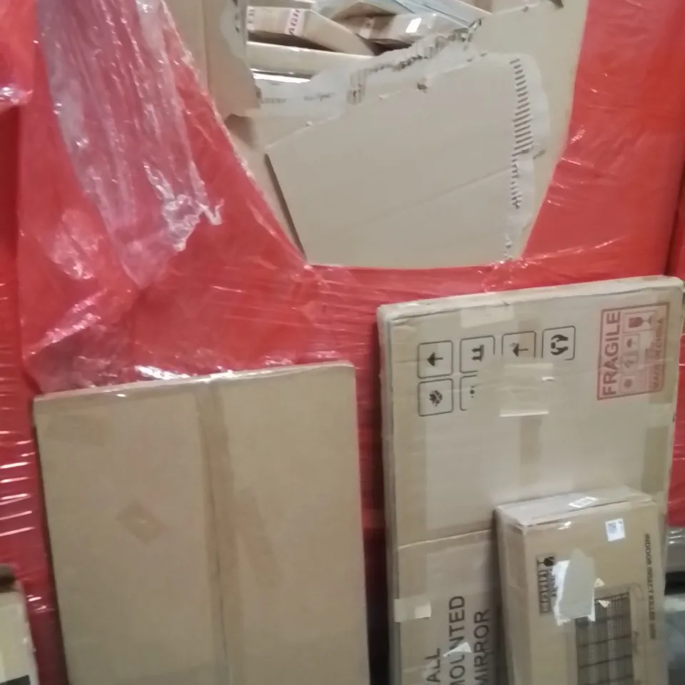 PALLET OF ASSORTED HOUSEHOLD GOODS AND PRODUCTS TO INCLUDE;WALL MOUNTED MIRROR,INSECT KILLER MACHINE,PICTURE FRAME 