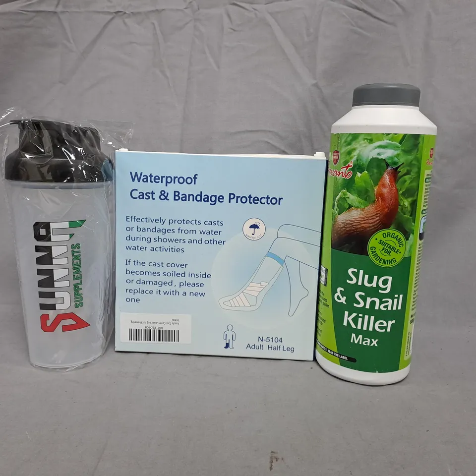 BOX OF APPROXIMATELY 10 ASSORTED HOUSEHOLD ITEMS TO INCLUDE WATERPROOF CAST & BANDAGE PROTECTOR, SLUG & SNAIL KILLER, ETC - COLLECTION ONLY