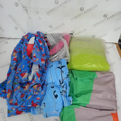 LARGE BOX OF ASSORTED CLOTHING ITEMS IN VARIOUS COLOURS AND SIZES INCLUDING TROUSERS , TOPS AND JUMPERS