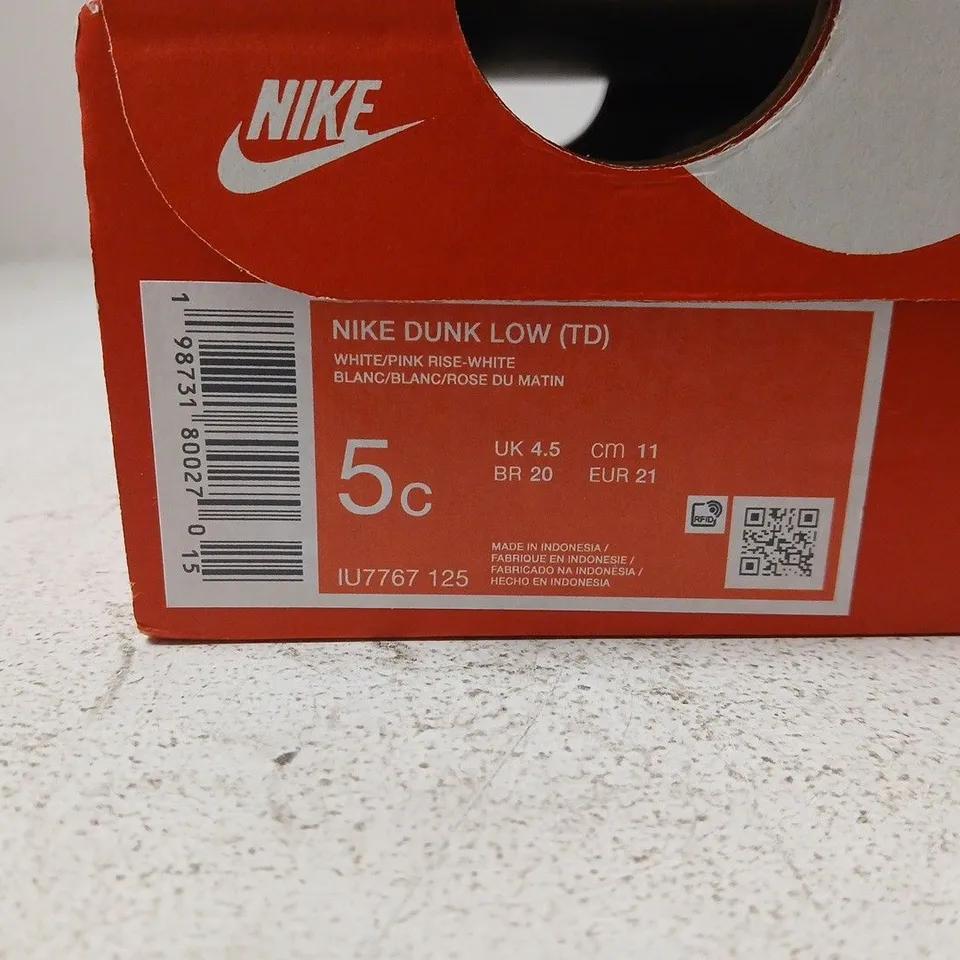 NIKE DUNK LOW TD BABY SNEAKERS – WHITE/PINK RISE, UK 4.5