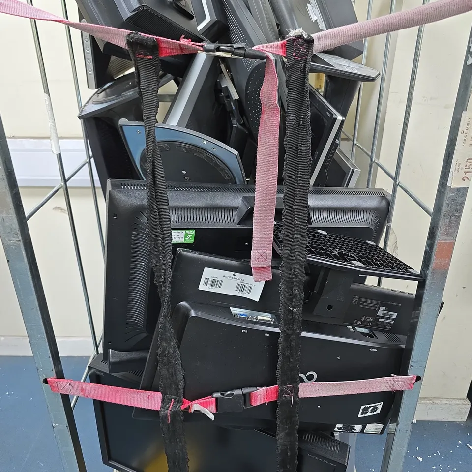 CAGE OF APPROXIMATELY 15 ASSORTED MONITORS IN VARIOUS BRANDS & SIZES