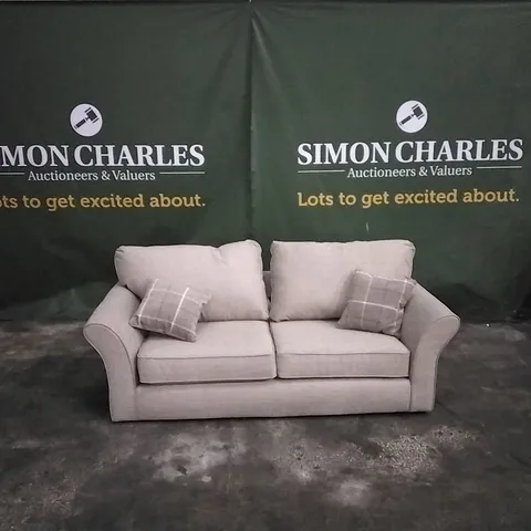 QUALITY DESIGNER ALSOP 2 SEATER FABRIC SOFA IN NATURAL OR SILVER.