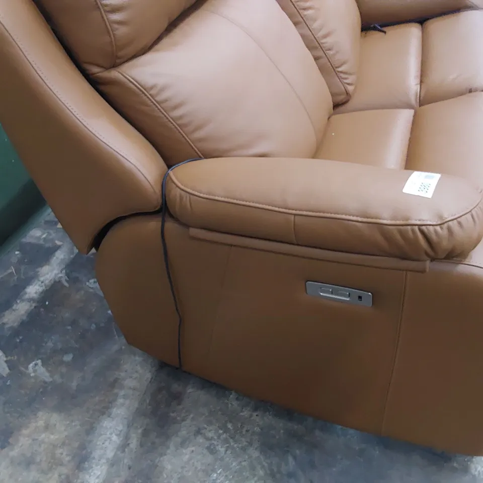 QUALITY BRITISH DESIGNER G PLAN KINGSBURY POWER RECLINING TWO SEATER SOFA CAMBRIDGE TAN LEATHER 