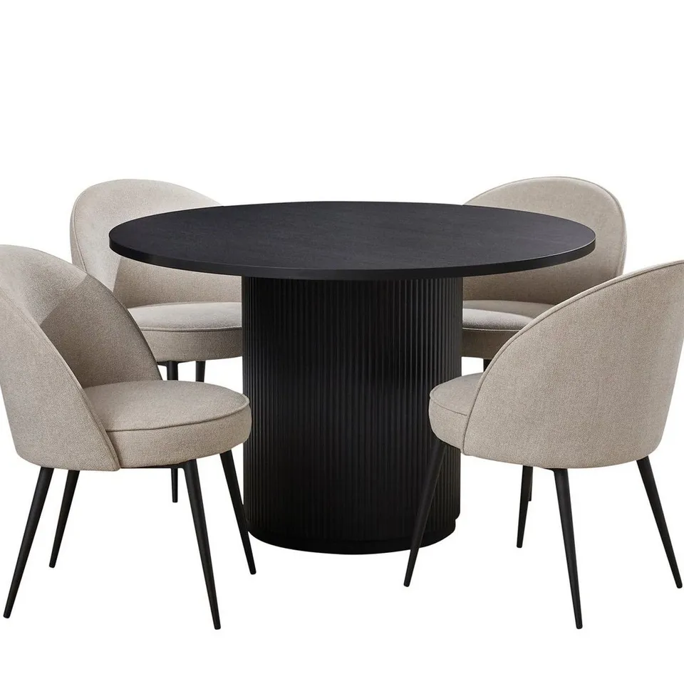 BOXED CARINA ROUND DINING TABLE & 4 CHAIRS (4 BOXES) RRP £799