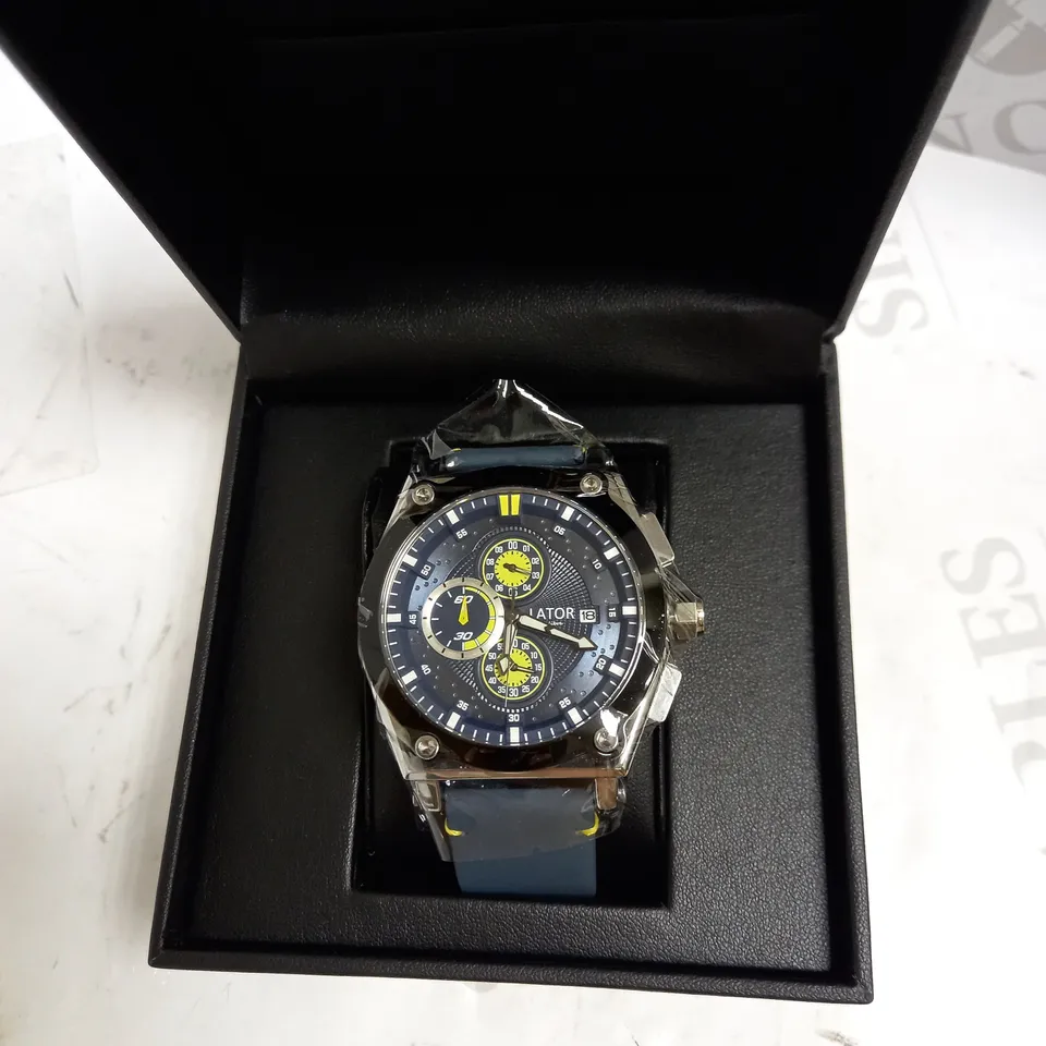 LATOR CALIBRE BLUE & YELLOW DIAL RUBBER STRAP WRISTWATCH RRP £500