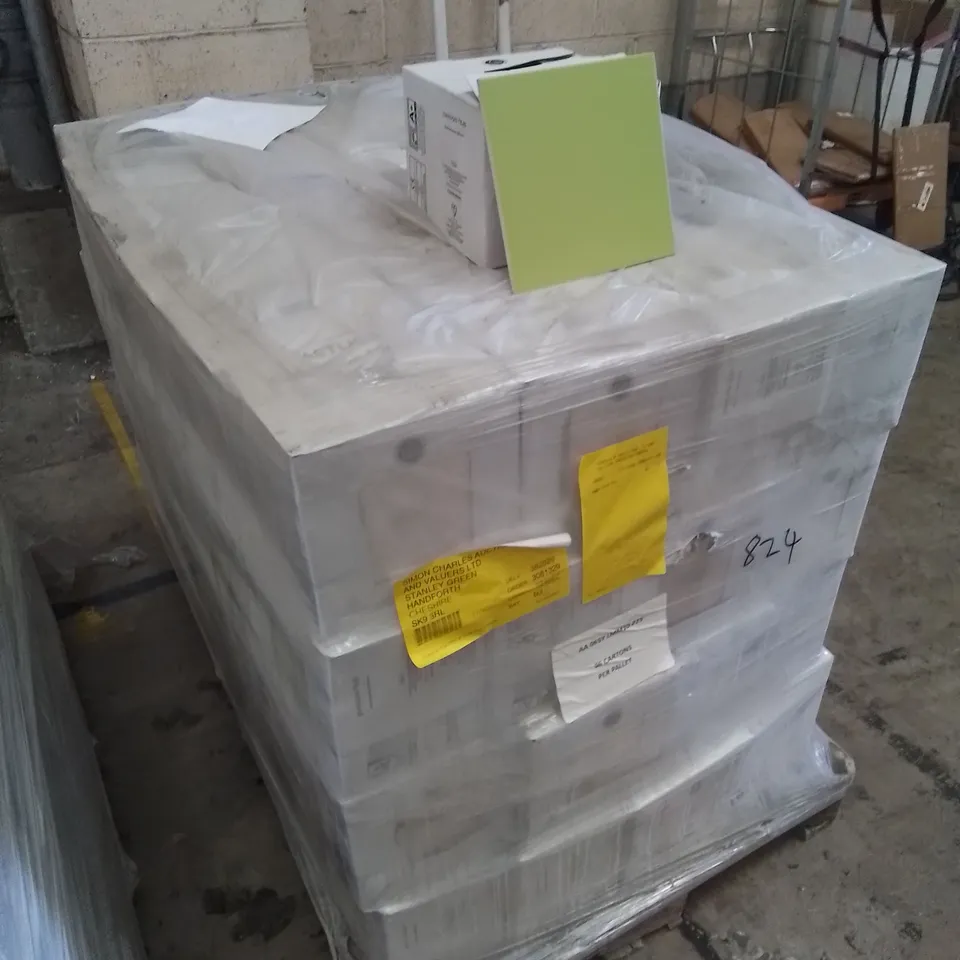 PALLET TO CONTAIN APPROX. 96 X PACKS OF BRAND NEW JOHNSON TILES ASTUCE COLLECTION MAISON TILES IN PISTACHE GREEN - 25 TILES PER PACK // TILE SIZE: 197 X 197 X 6.5mm