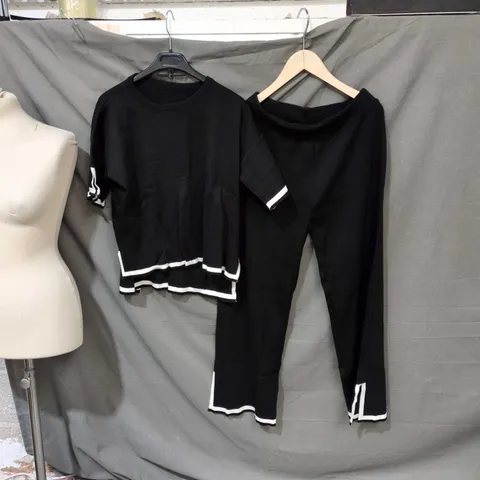 BLACK WOMEN'S TWO-PIECE CROPPED TOP & TROUSERS SET WITH WHITE PIPING SIZE M