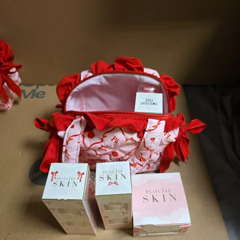 PLOUISE COSMETICS BAG TO INCLUDE OVERNIGHT BRIGHTENING CREAM, DOUBLE LAYER TONER AND LIP DRIP LIP GLOSS