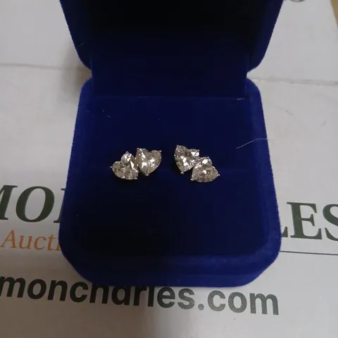 DIAMONIQUE 2.4CT TW DOUBLE HEART STUD EARRINGS STERLING SILVER 